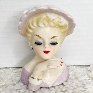 VINTAGE 1962 INARCO E774 LADY HEAD VASE MINI Lavender Purple Collectable Rare